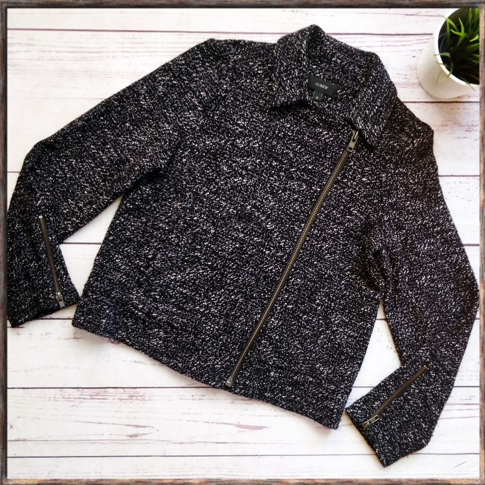 J. CREW Boucle Motorcycle Jacket, Black/Grey, 10